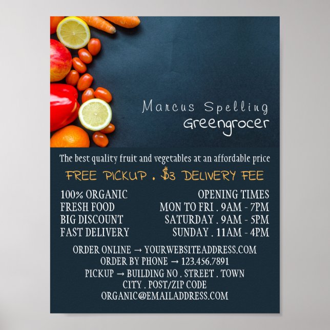 Fruit & Vegetables, Greengrocer Advertising Poster (Front)