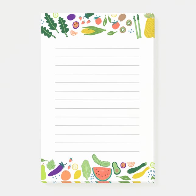 Fruit & Veggies Border Grocery Shopping List Post-it Notes (Front)