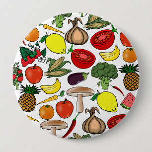 Fruit & veggies button, huge 10 cm round badge