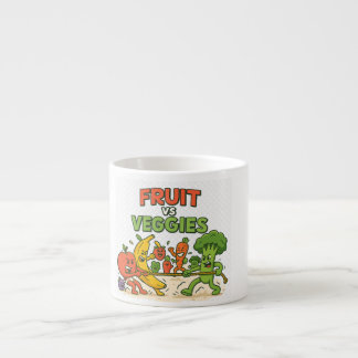 Fruit vs Veggies – Funny Tug of War Cartoon Design Espresso Cup