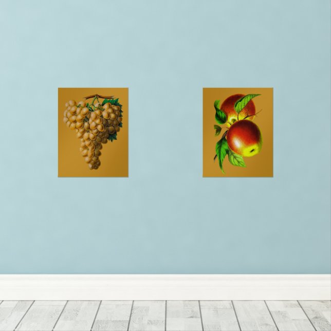 Fruit Wall Art Grapes and Apples (Wood Floor)