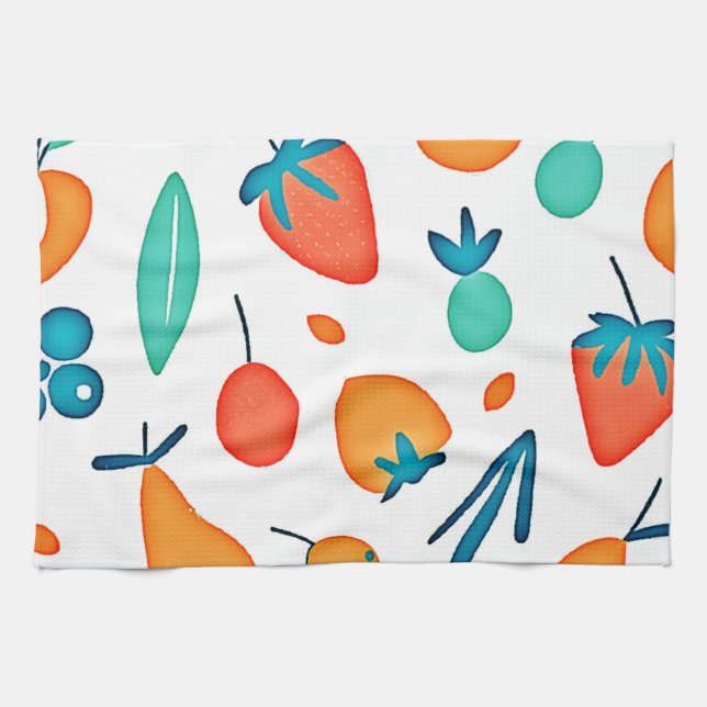 Fruit Whimsy: Playful Pattern Tea Towel (Horizontal)