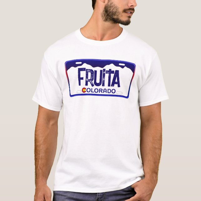 Fruita Colorado blue license plate shirt (Front)