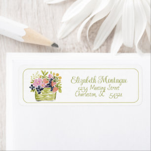 Fruits and Flowers Basket on Stripe Return Address