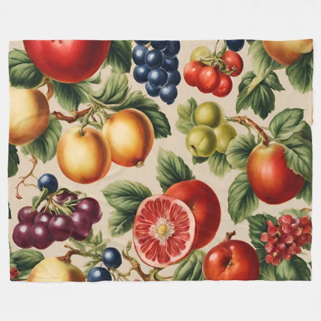 Fruits and Flowers from Luxury Italian Garden Fleece Blanket (Front (Horizontal))