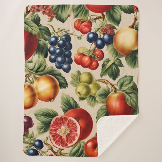Fruits and Flowers from Luxury Italian Garden Sherpa Blanket (Front)