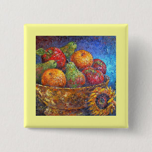 Fruits and Sunflower Painting Art - Multi 15 Cm Square Badge