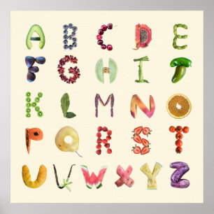 Fruits and Vegetables Alphabet Art - Healthy Foods Poster