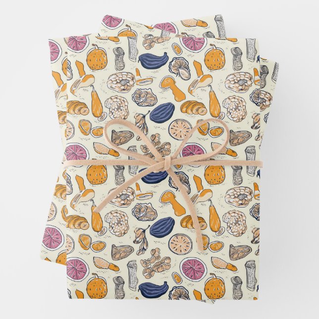 Fruits and Vegetables Food Pattern Wrapping Paper Sheet (In situ)