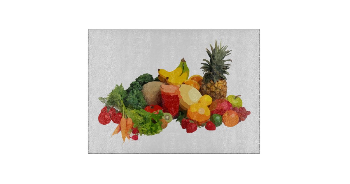 Fruits and Vegetables Glass Cutting Board Zazzle