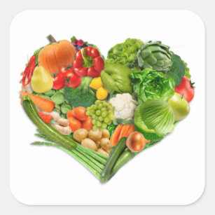 Fruits and Vegetables Heart - Vegan Square Sticker