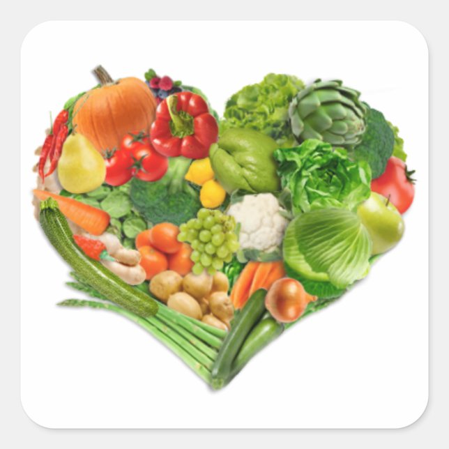 Fruits and Vegetables Heart - Vegan Square Sticker (Front)