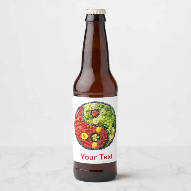Fruits and Vegetables Love yin yang symbol Beer Bottle Label (Front)