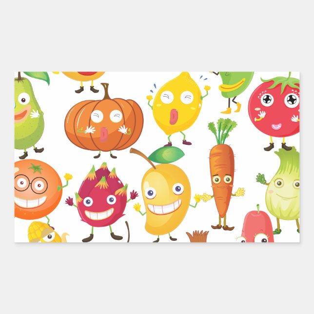 Fruits and vegetables with face rectangular sticker (Front)