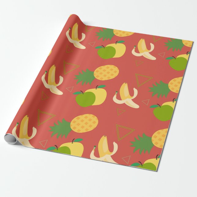 Fruits : Bananas and pineapple pattern  Wrapping Paper (Unrolled)
