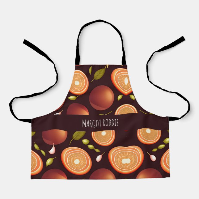 Fruits Brown Orange Colourful Pattern Apron (Front)