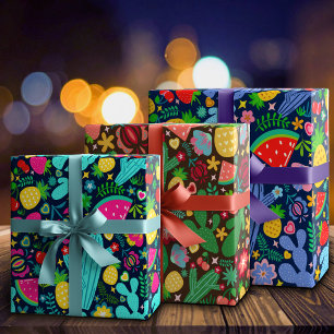 Fruits & Cactus Botanical Garden Tropical Nights Wrapping Paper Sheet