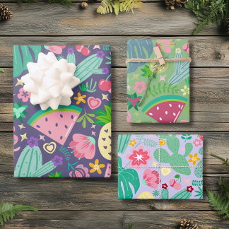 Fruits & Cactus Sweet Botanical Desert Bloom Wrapping Paper Sheet