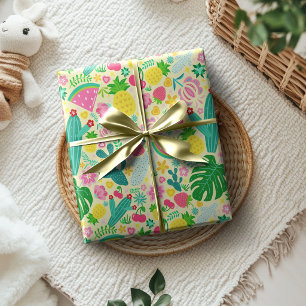 Fruits & Cactus Tropical Festival Soft Yellow Wrapping Paper