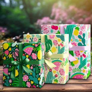 Fruits & Cactus Tropical Festival Wrapping Paper Sheet