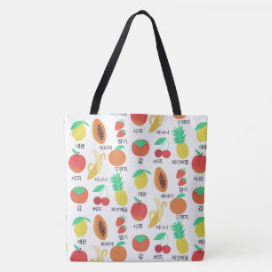 Fruits Flash Cards Korean Language Fruity Food  Tote Bag