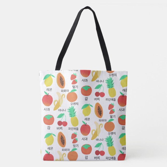 Fruits Flash Cards Korean Language Fruity Food  Tote Bag (Front)