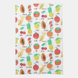 Fruits Flash Cards Korean Language Fruity Fun  Tea Towel