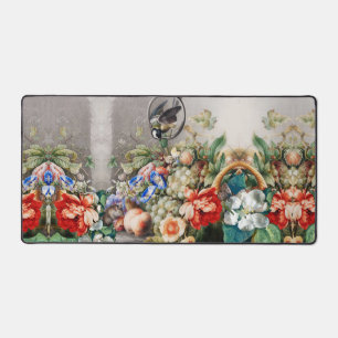 FRUITS ,FLOWERS,GRAPES ,PEACHES AND LITTLE BIRD DESK MAT