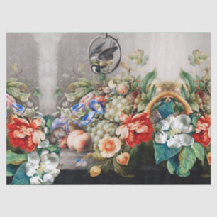 FRUITS ,FLOWERS,GRAPES ,PEACHES AND LITTLE BIRD TISSUE PAPER