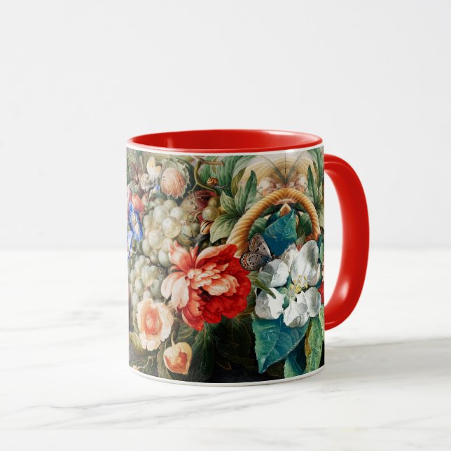 FRUITS ,FLOWERS,GRAPES ,PEACHES Flemish Floral Mug (Front Right)