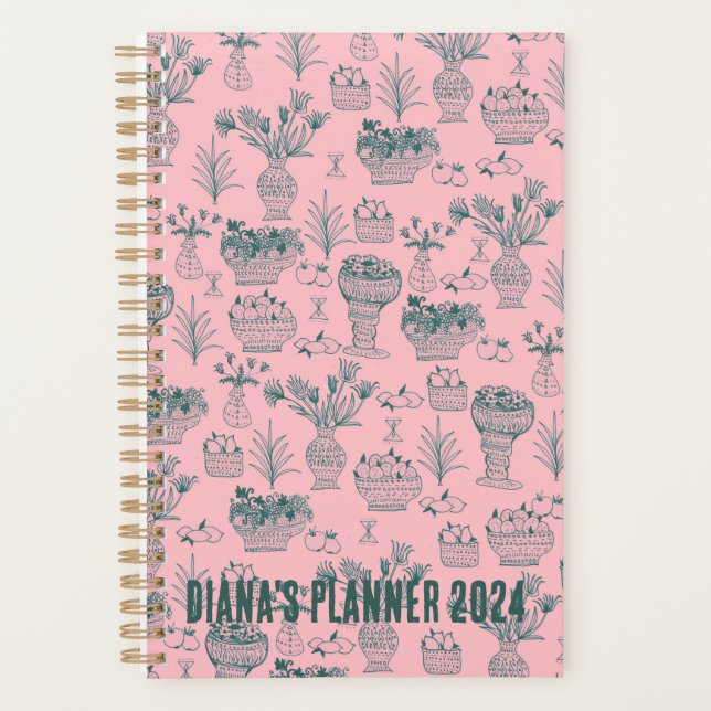 Fruits & Flowers Pattern Blooms Floral Pink CUSTOM Planner (Front)