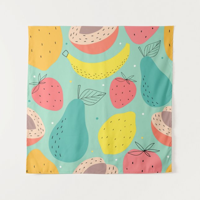Fruits hand-drawn, decorative seamless pattern. tapestry (Front)