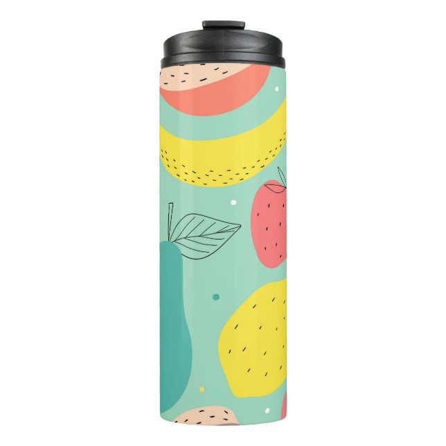 Fruits hand-drawn, decorative seamless pattern. thermal tumbler (Front)