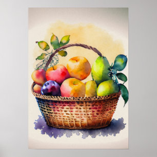 Fruits in a Basket Watercolor Art  Poster