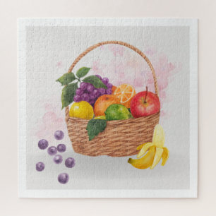 Fruits in Basket Watercolor Jigsaw Puzzle