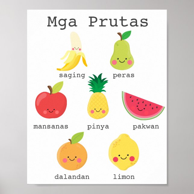 Fruits in Filipino Kids Learning Poster (Front)