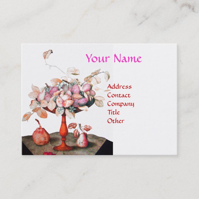 FRUITS,JASMINE FLOWERS LEAVES Luxury Pink White Business Card (Front)