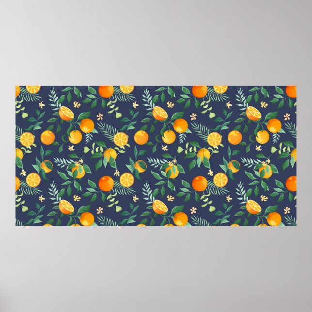 Fruits oranges with tropical leaves and flowers on poster (Front)