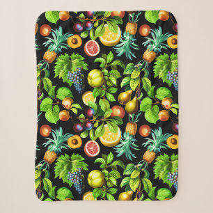 Fruits Pattern On Black Background Sherpa Blanket