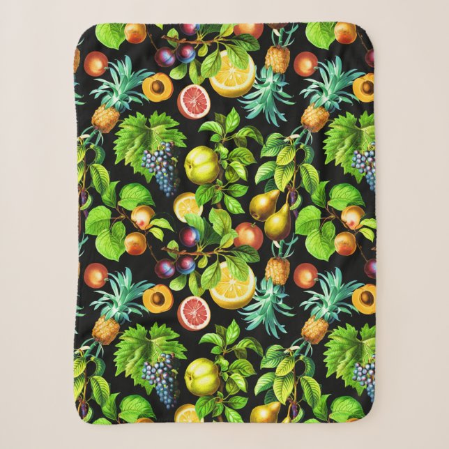 Fruits Pattern On Black Background Sherpa Blanket (Front)