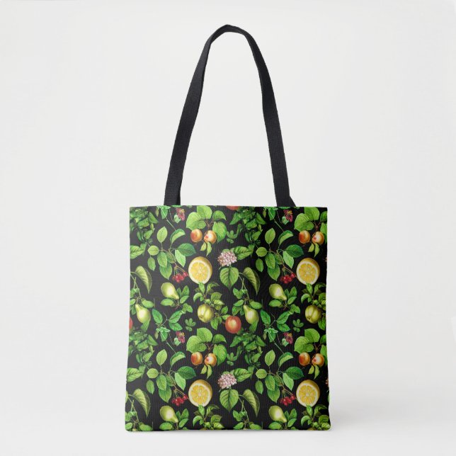 Fruits Pattern On Black Background Tote Bag (Front)