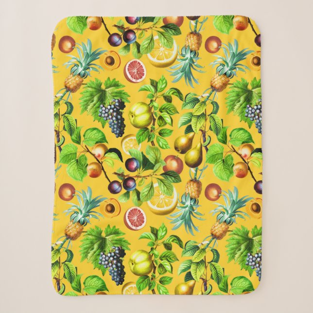 Fruits Pattern On Yellow Background Sherpa Blanket (Front)