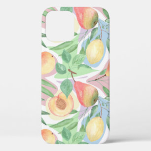 Fruits, peaches, pears, lemons, watercolor iPhone 12 case