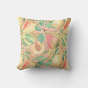 Fruits, peaches, pears, lemons, watercolor cushion