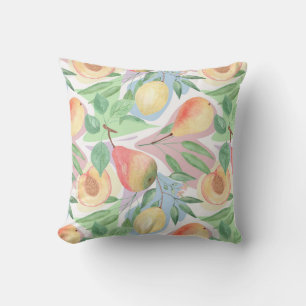 Fruits, peaches, pears, lemons, watercolor cushion
