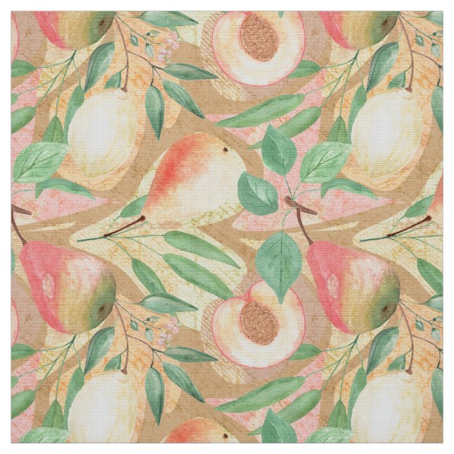 Fruits, peaches, pears, lemons, watercolor fabric (Swatch)