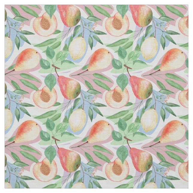 Fruits, peaches, pears, lemons, watercolor fabric (Swatch)