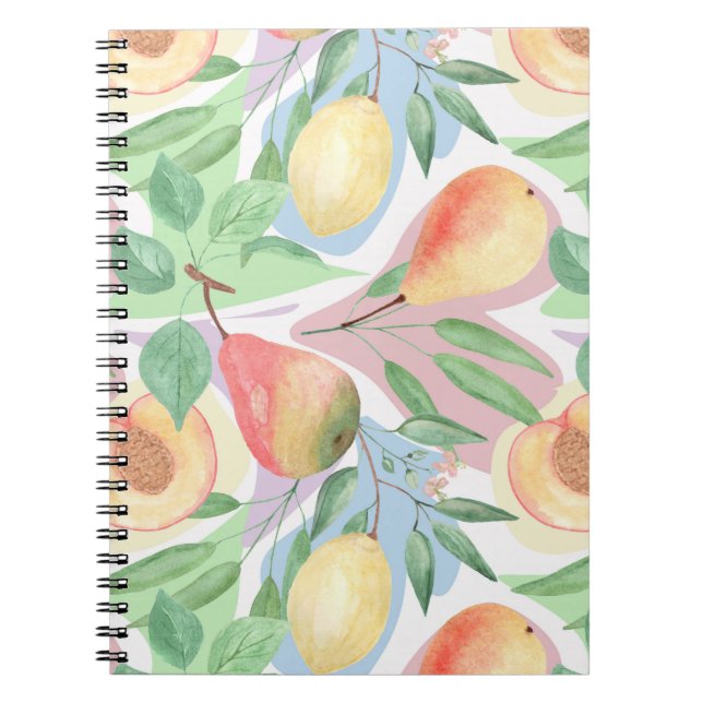 Fruits, peaches, pears, lemons, watercolor notebook (Front)