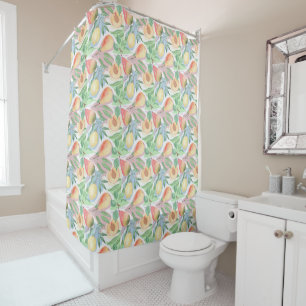 Fruits, peaches, pears, lemons, watercolor shower curtain