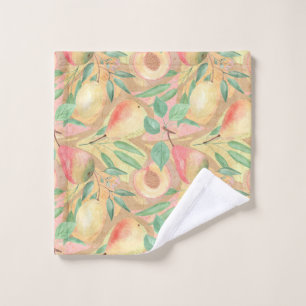 Fruits, peaches, pears, lemons, watercolor wash cloth